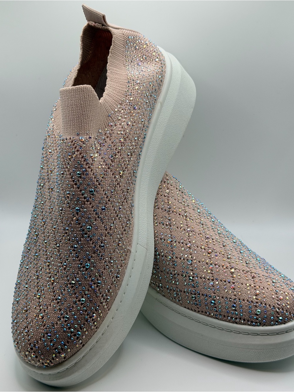 Embellished Knit Slip-On Sneakers — Blush Pink
